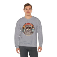 Scottish Fold Cat 70s Sunset Sweatshirt - Heavy Blend Fleece Crewneck - Unisex Ash