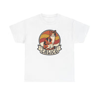 Calico Cat Retro Sunset Graphic T-Shirt - Heavyweight Classic Fit Tee - Unisex White