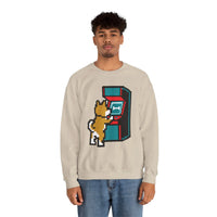 8-Bit Pixel Gaming Dog Sweatshirt - Classic Fit Fleece Crewneck - Unisex White