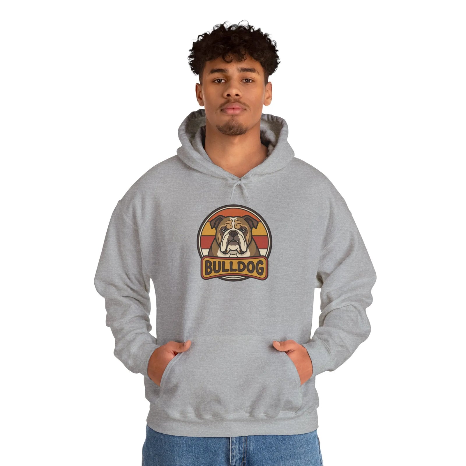 Bulldog Retro 70s Sunset Hoodie - Heavy Blend Fleece Pullover - Unisex White
