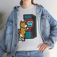 8-Bit Pixel Gaming Dog T-Shirt - Heavyweight Cotton Classic Fit Tee - Unisex White