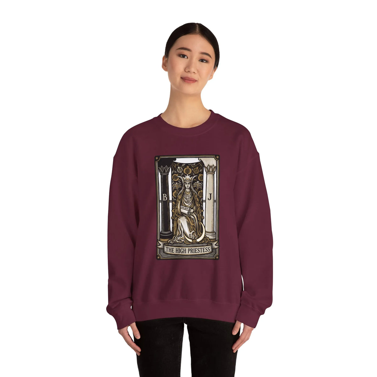 The High Priestess Tarot Card Sweatshirt - Heavy Blend Fleece Crewneck - Unisex White