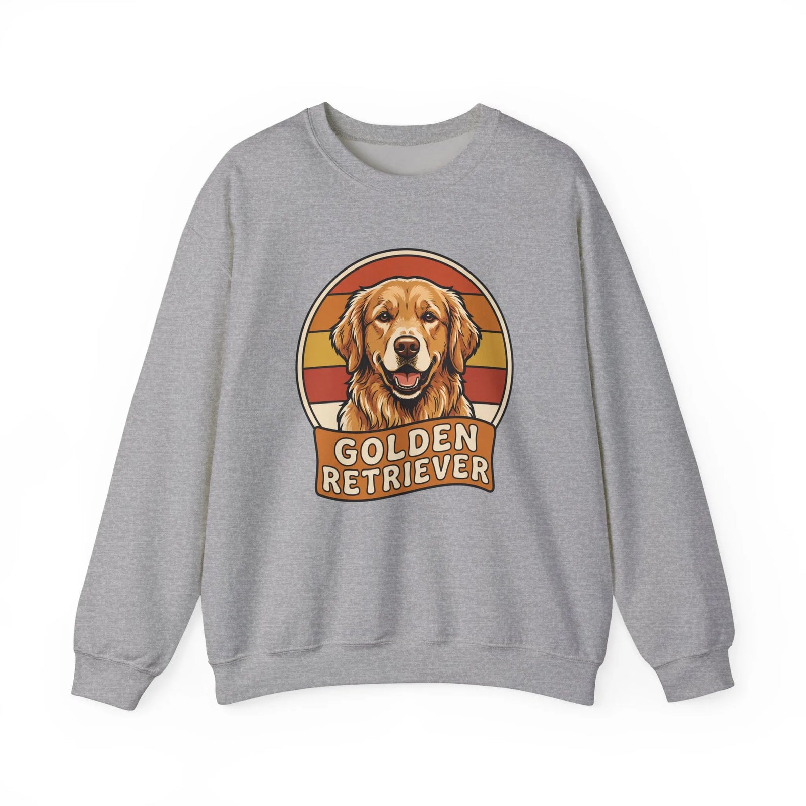 Golden Retriever Retro 70s Sunset Sweatshirt - Heavy Blend Fleece Crewneck - Unisex Ash
