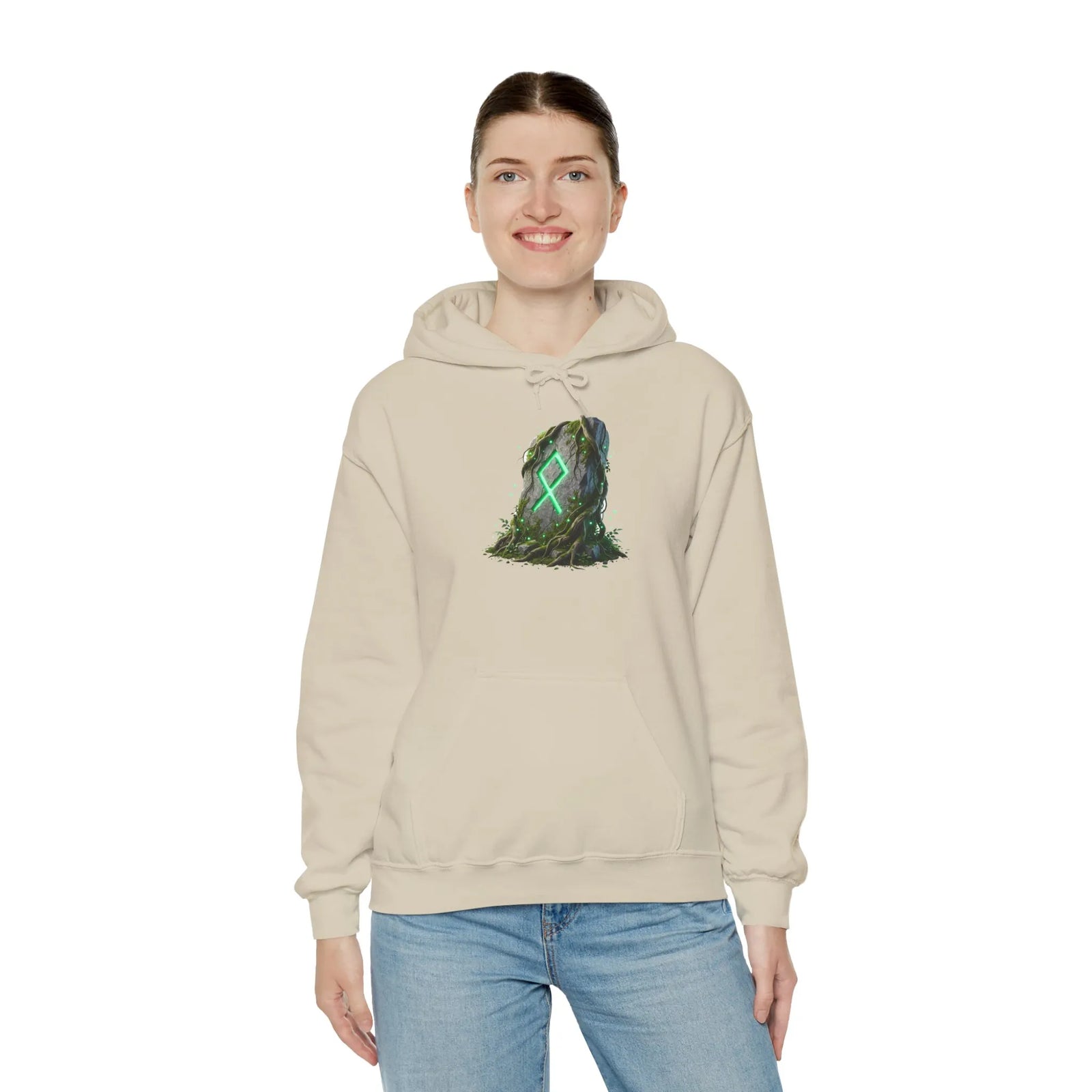 Othala Rune Stone Graphic Hoodie - Heavy Blend Fleece Pullover - Unisex White
