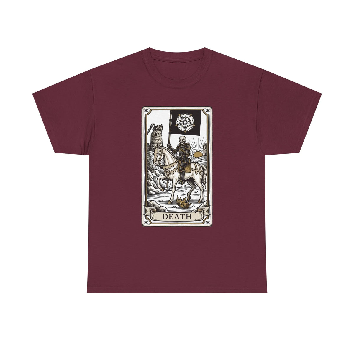 Death Tarot Card Knight Graphic T-Shirt - Heavyweight 100% Cotton Classic Fit Tee - Unisex White