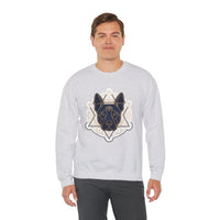 Third Eye Sacred Geometry Spirit Dog Sweatshirt - Heavy Blend Cotton Polyester Crewneck - Unisex White