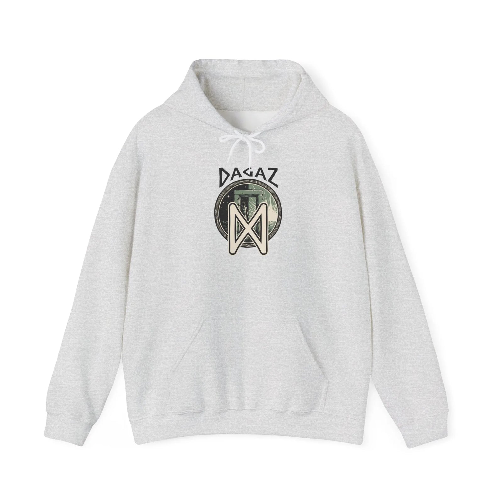 Dagaz Rune Threshold Graphic Hoodie - Soft Cotton Blend Pullover - Unisex White