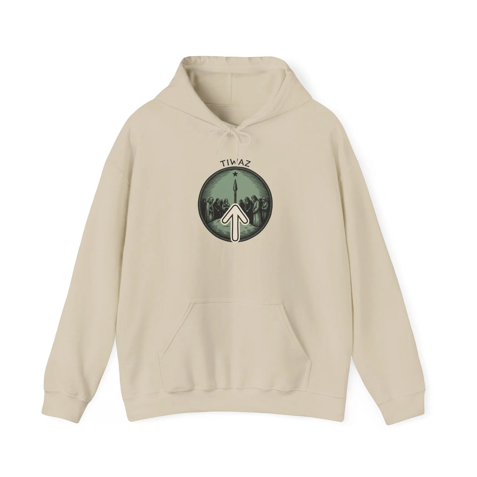 Tiwaz Rune Justice Symbol Hoodie - Heavy Blend Cotton-Poly Fleece Pullover - Unisex Off White