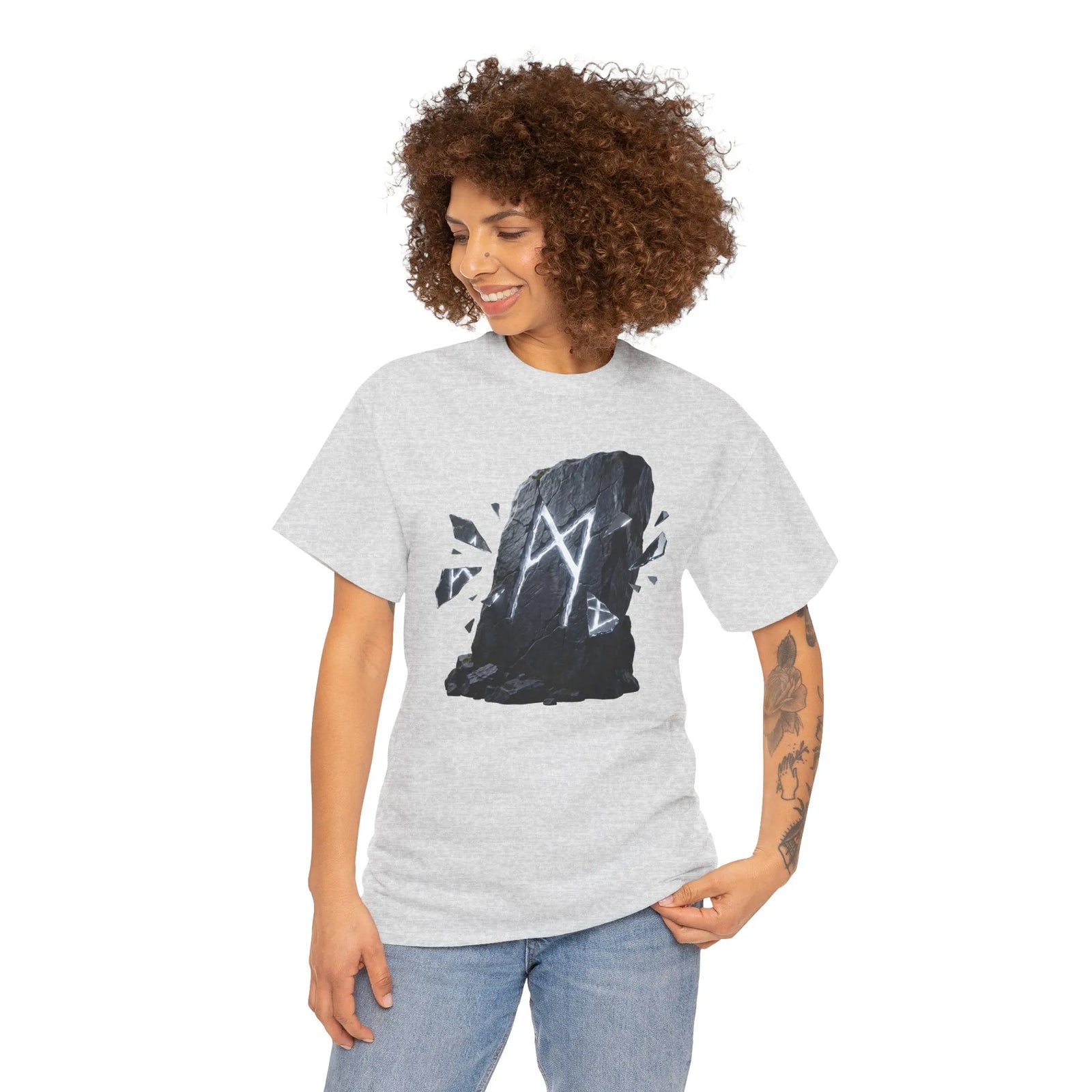 Mannaz Rune Humanity T-Shirt - Heavy Cotton Classic Fit Tee - Unisex White
