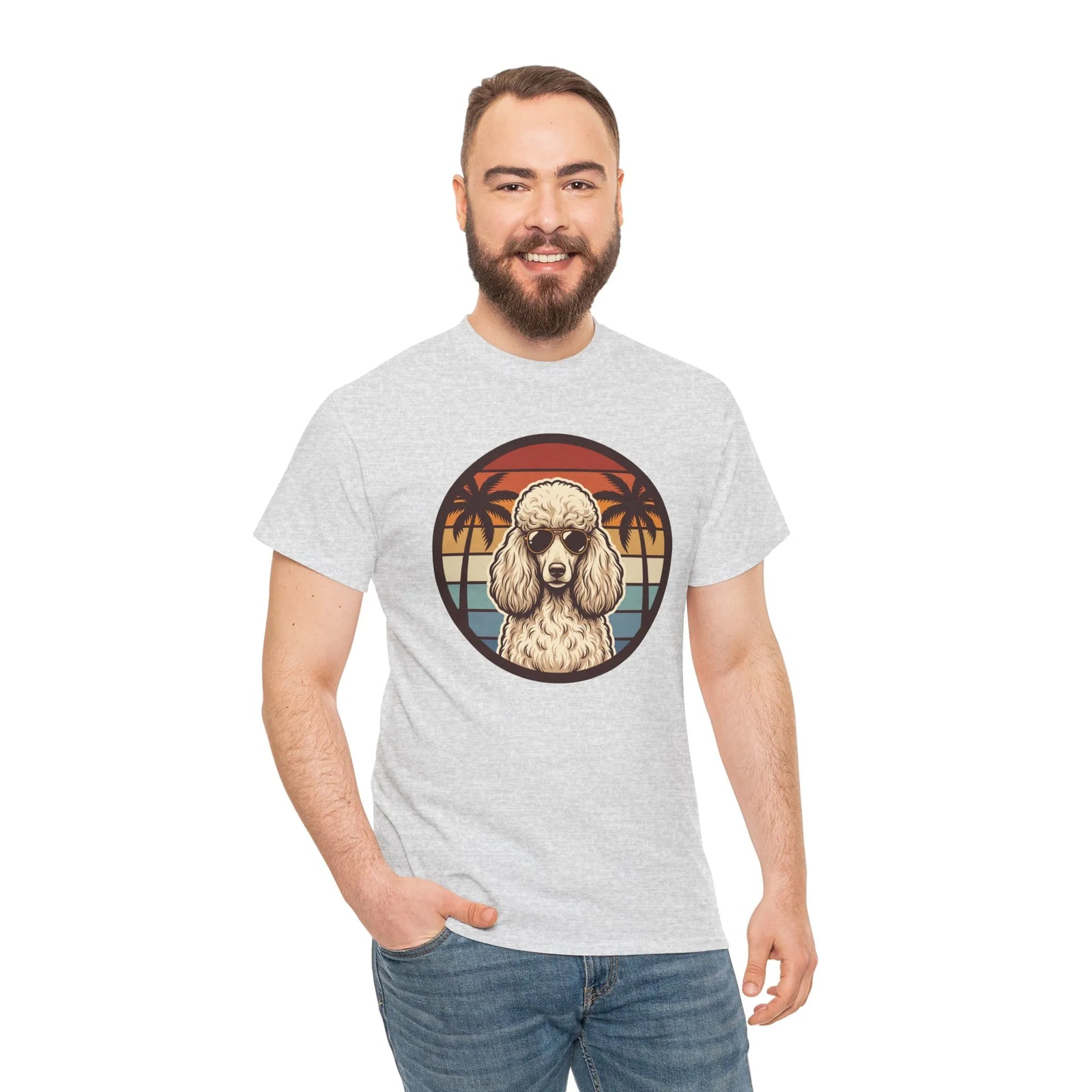 Poodle Cool Dogs 70s Sunset Aviators T-Shirt - Heavy Cotton Classic Fit - Unisex White