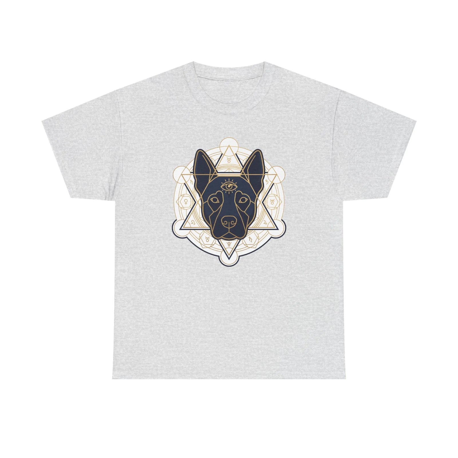 Third Eye Spirit Dog Sacred Geometry T-Shirt - Heavyweight Cotton Classic Fit Tee - Unisex White
