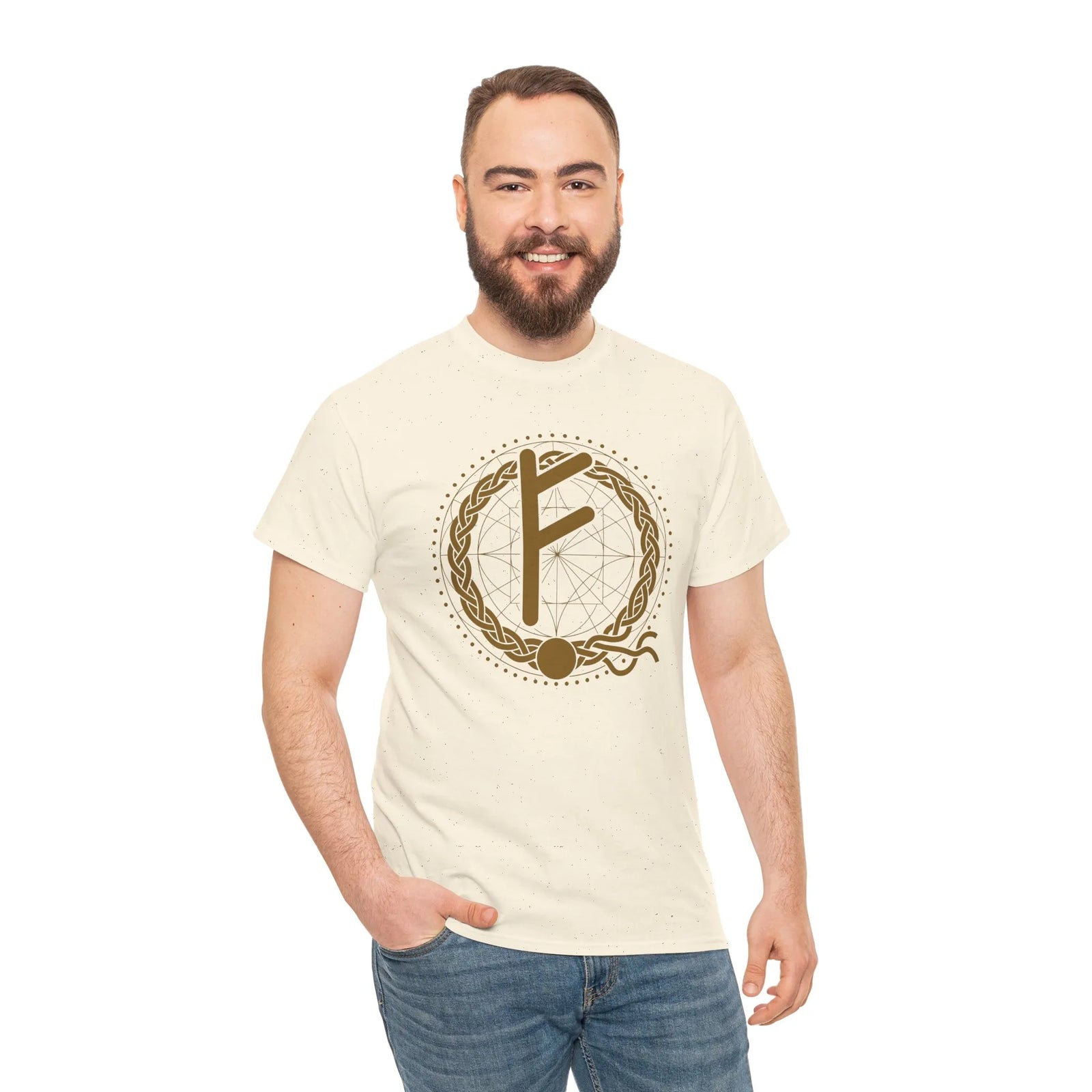 Norse Fehu Rune Graphic T-Shirt - Heavy Cotton Classic Fit Tee - Unisex White