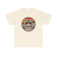 Scottish Fold Cat 70s Aviator T-Shirt - Heavy Cotton Classic Fit Crewneck - Unisex White