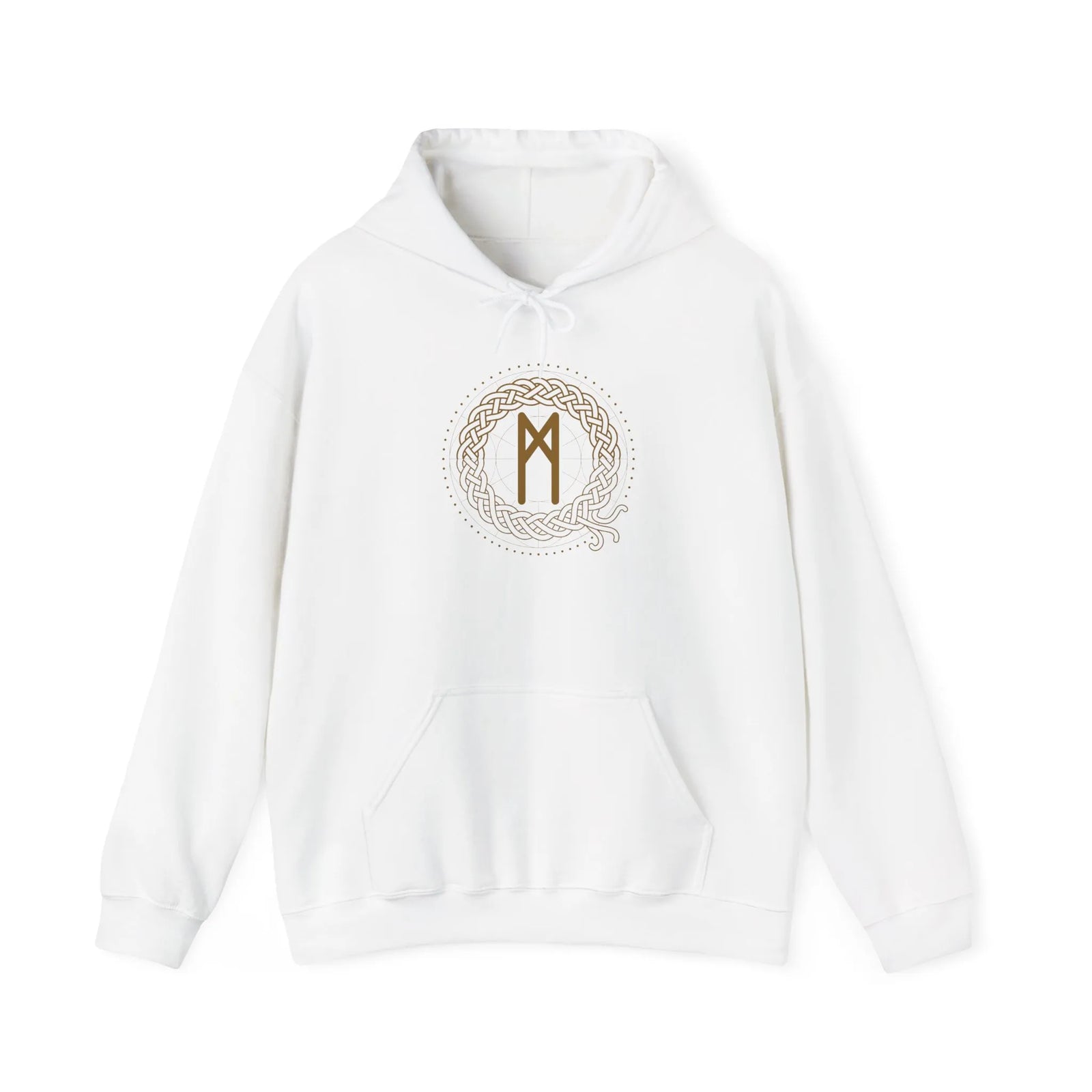 Mannaz Rune Celtic Knot Hoodie - Heavy Blend Fleece Pullover - Unisex White