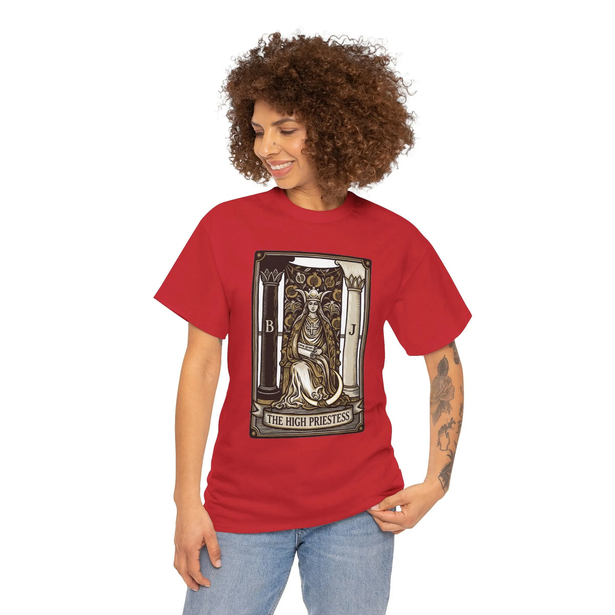 The High Priestess Tarot Card T-Shirt - Heavy Cotton Classic Fit Tee - Unisex White