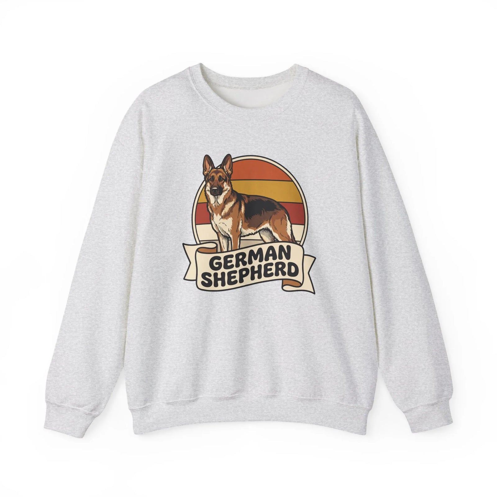 German Shepherd Retro 70s Sunset Sweatshirt - Heavy Blend Cotton Blend Crewneck - Unisex White