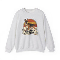 German Shepherd Retro 70s Sunset Sweatshirt - Heavy Blend Cotton Blend Crewneck - Unisex White