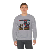 8-Bit Pixel Gaming Cats Boss Fight Sweatshirt - Heavyweight Cotton Blend Crewneck - Unisex Ash