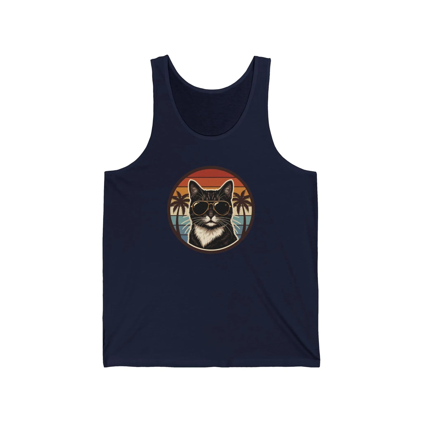 Cool Cats 70s Sunset Aviator Tank Top - Lightweight Airlume Cotton Jersey - Unisex White
