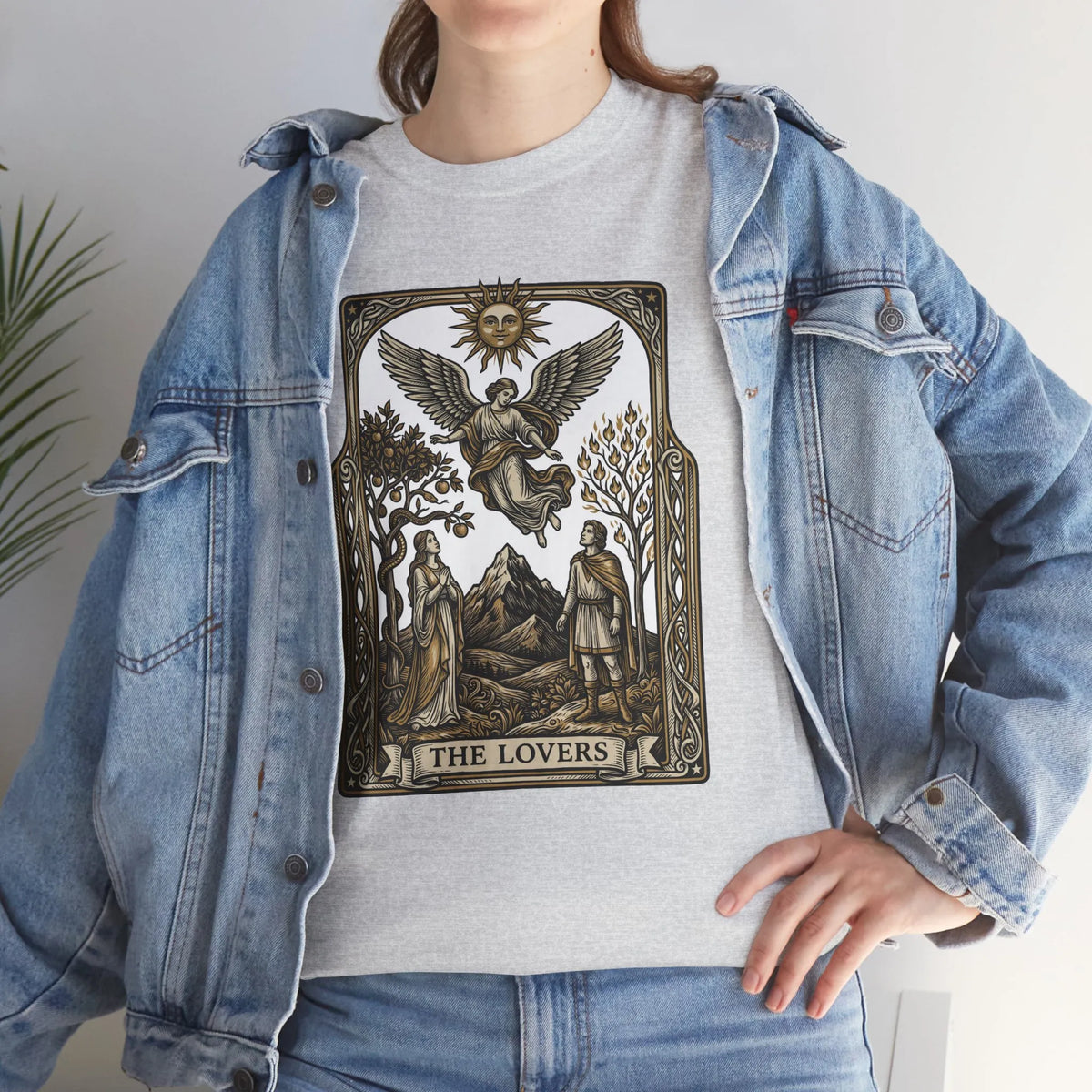 The Lovers Tarot Card Graphic T-Shirt - Heavy Cotton Classic Fit Tee - Unisex White