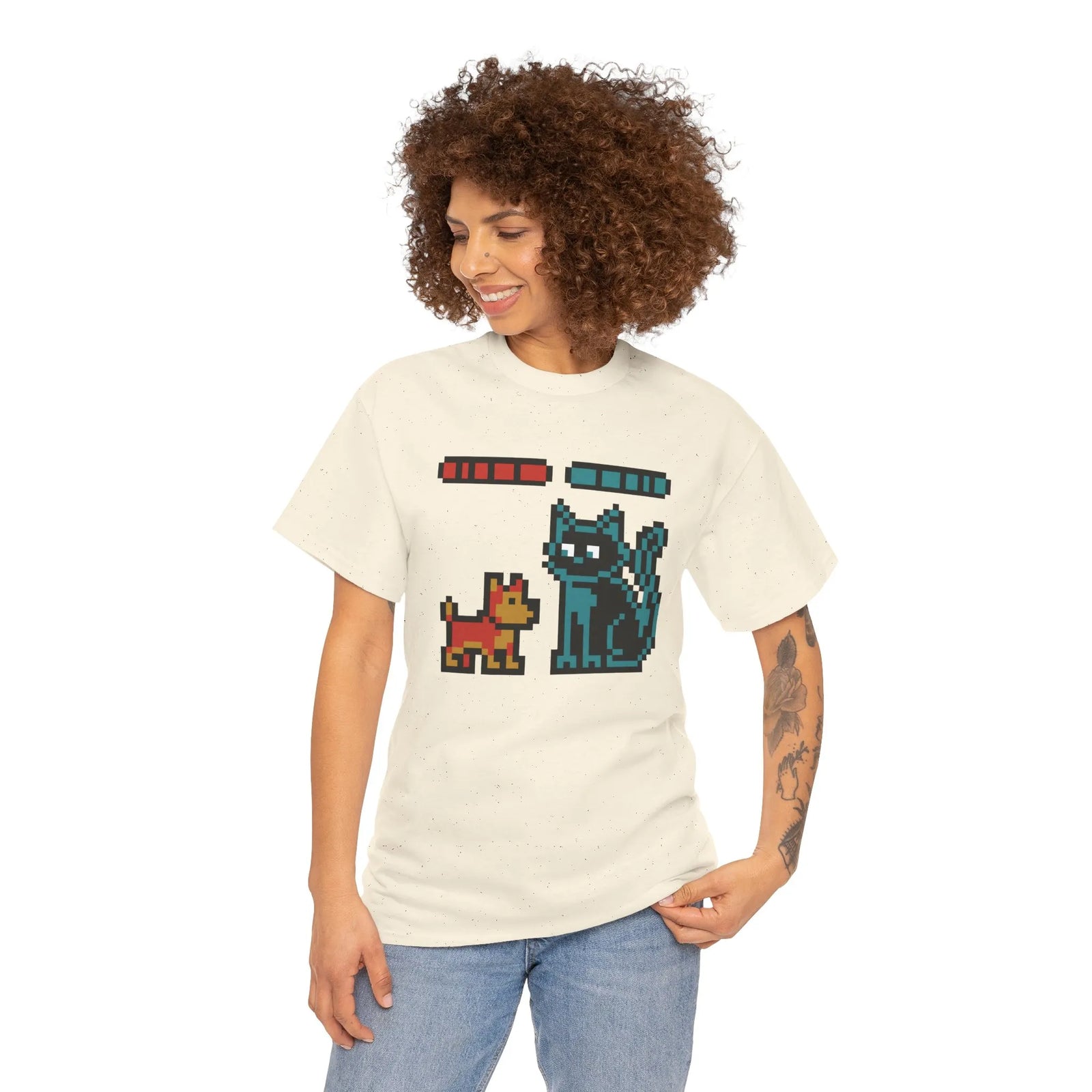 8-Bit Pixel Gaming Dogs Boss Fight T-Shirt - Heavyweight 100% Cotton Classic Fit - Unisex White