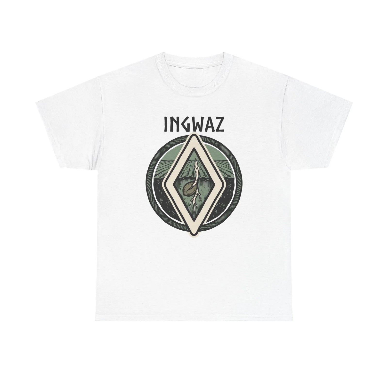 Ingwaz Seed Rune Graphic T-Shirt - Heavy Cotton Classic Fit Tee - Unisex White