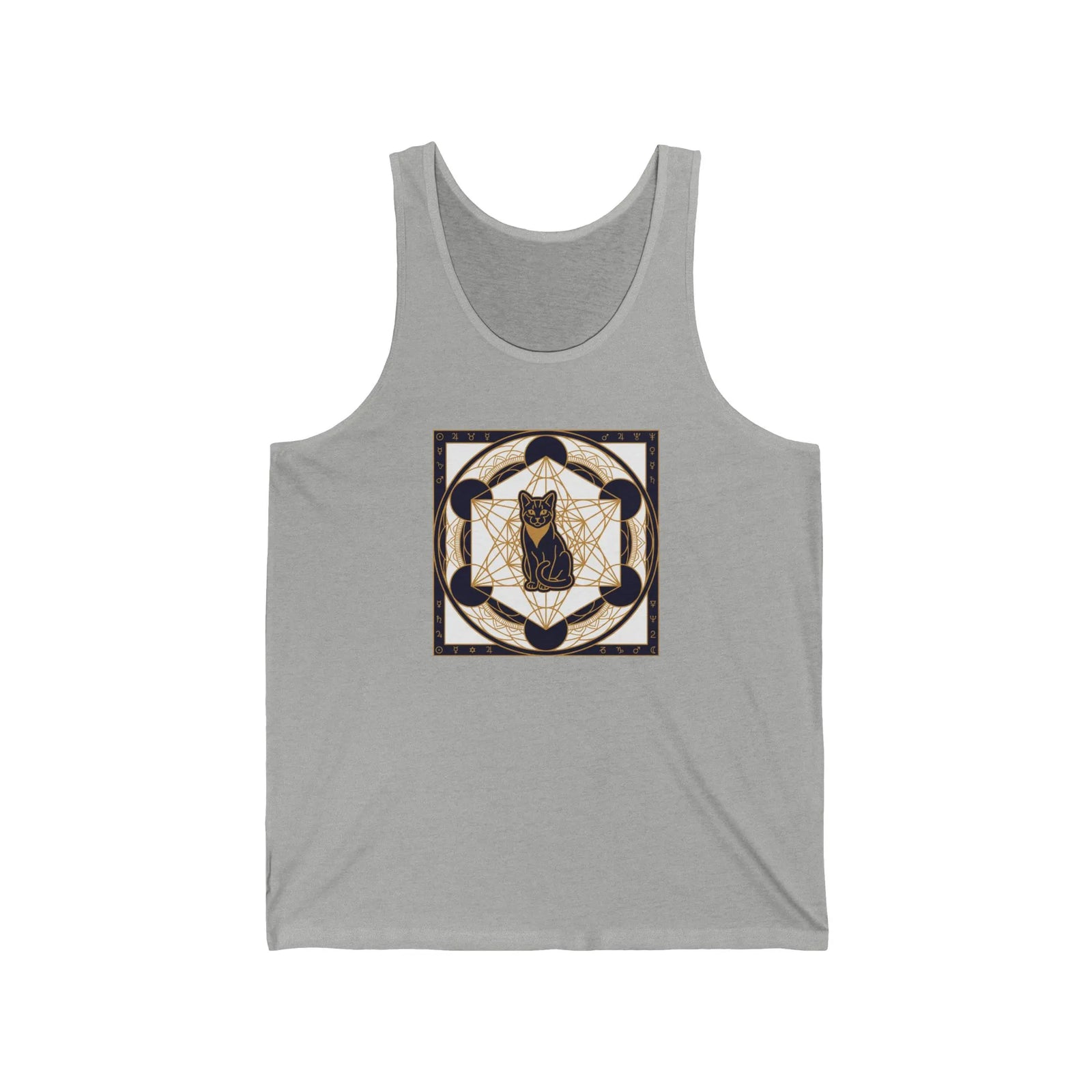 Metatron's Cat Sacred Geometry Tank Top - Lightweight Combed Cotton Jersey - Unisex White