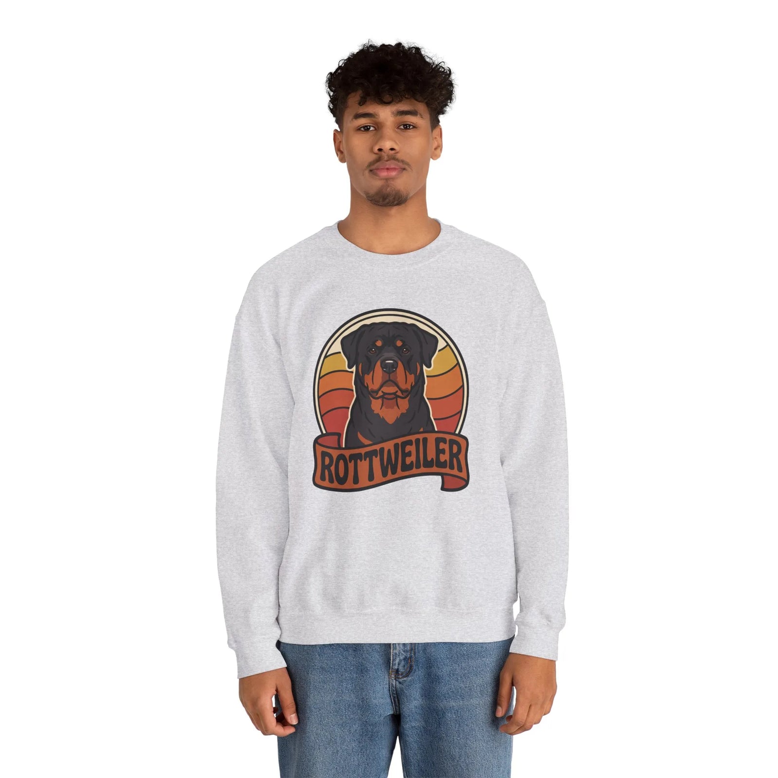 Rottweiler Retro Sunset Sweatshirt - Heavy Blend Fleece Crewneck - Unisex White