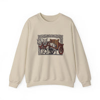 Freyja's Sacred Cats Norse Woodcut Sweatshirt - Heavy Blend Crewneck Fleece - Unisex White