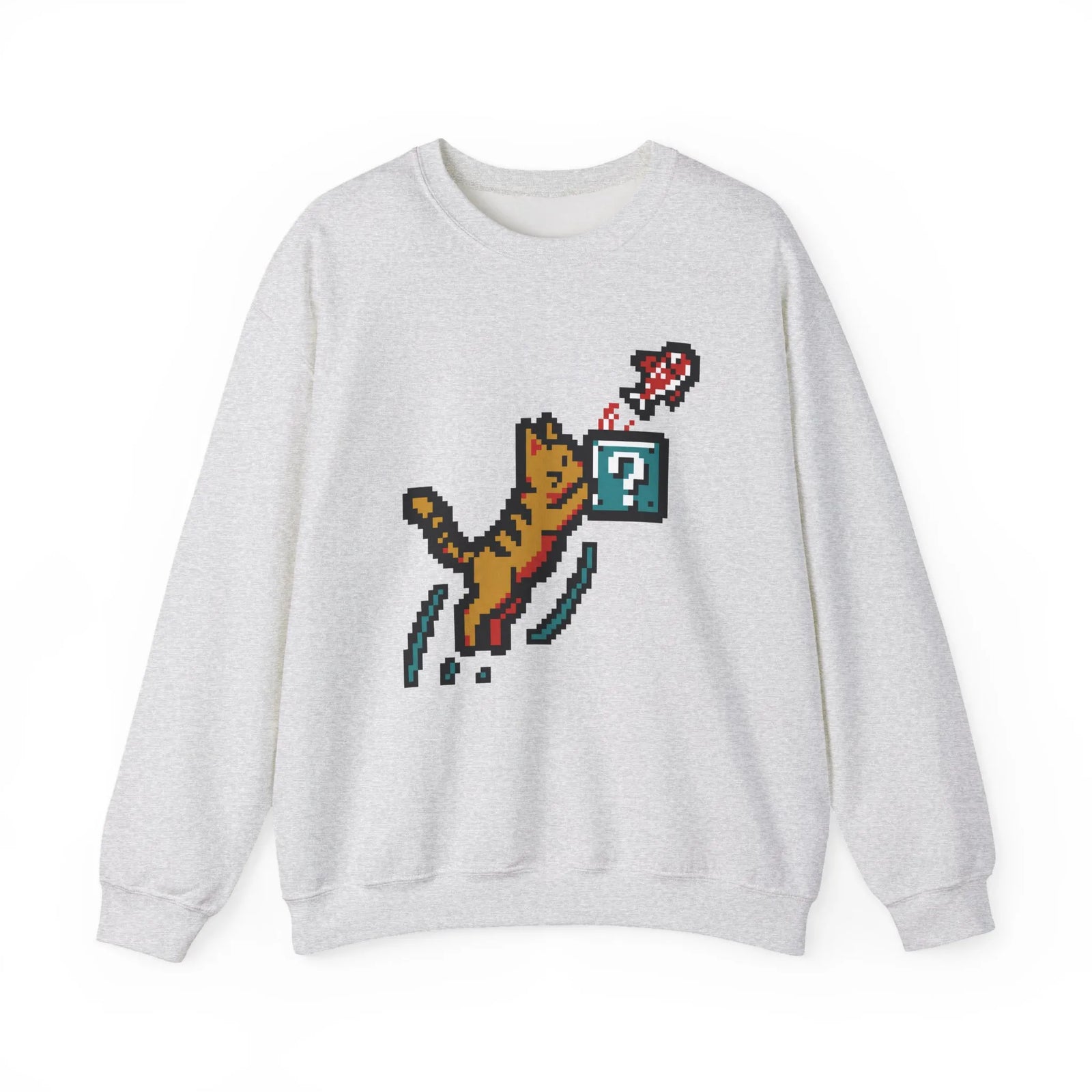 8-Bit Pixel Gaming Cats Sweatshirt - Heavy Blend Fleece Crewneck - Unisex White