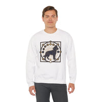 Sacred Geometry Spirit Dog Sweatshirt - Heavyweight Cotton Blend Crewneck - Unisex White