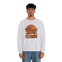 Retro 70s Sunset Dachshund Sweatshirt - Heavy Blend Cotton Blend Crewneck - Unisex White