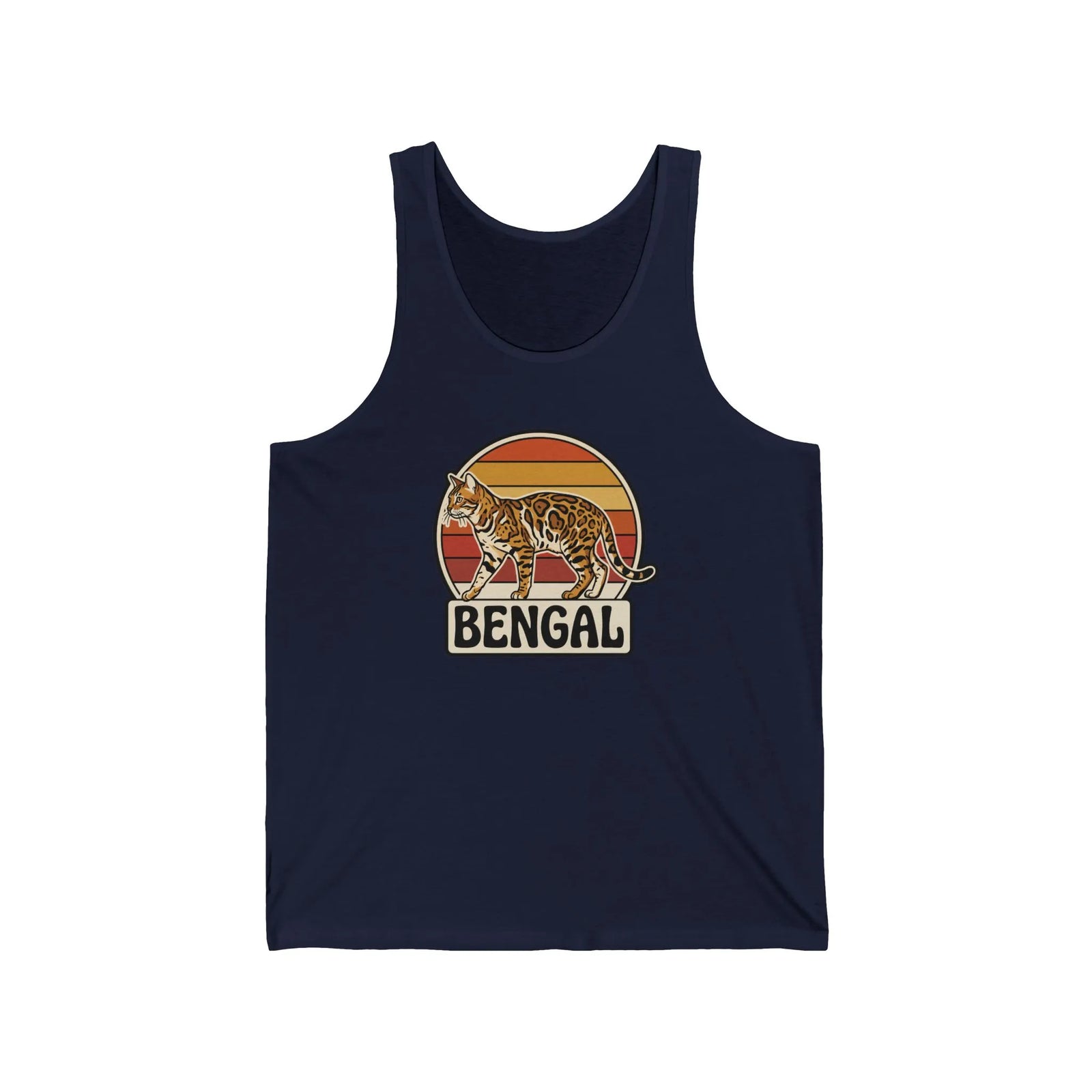 Bengal Cat Retro Sunset Tank Top - Lightweight Cotton Retail Fit - Unisex Athletic Heather