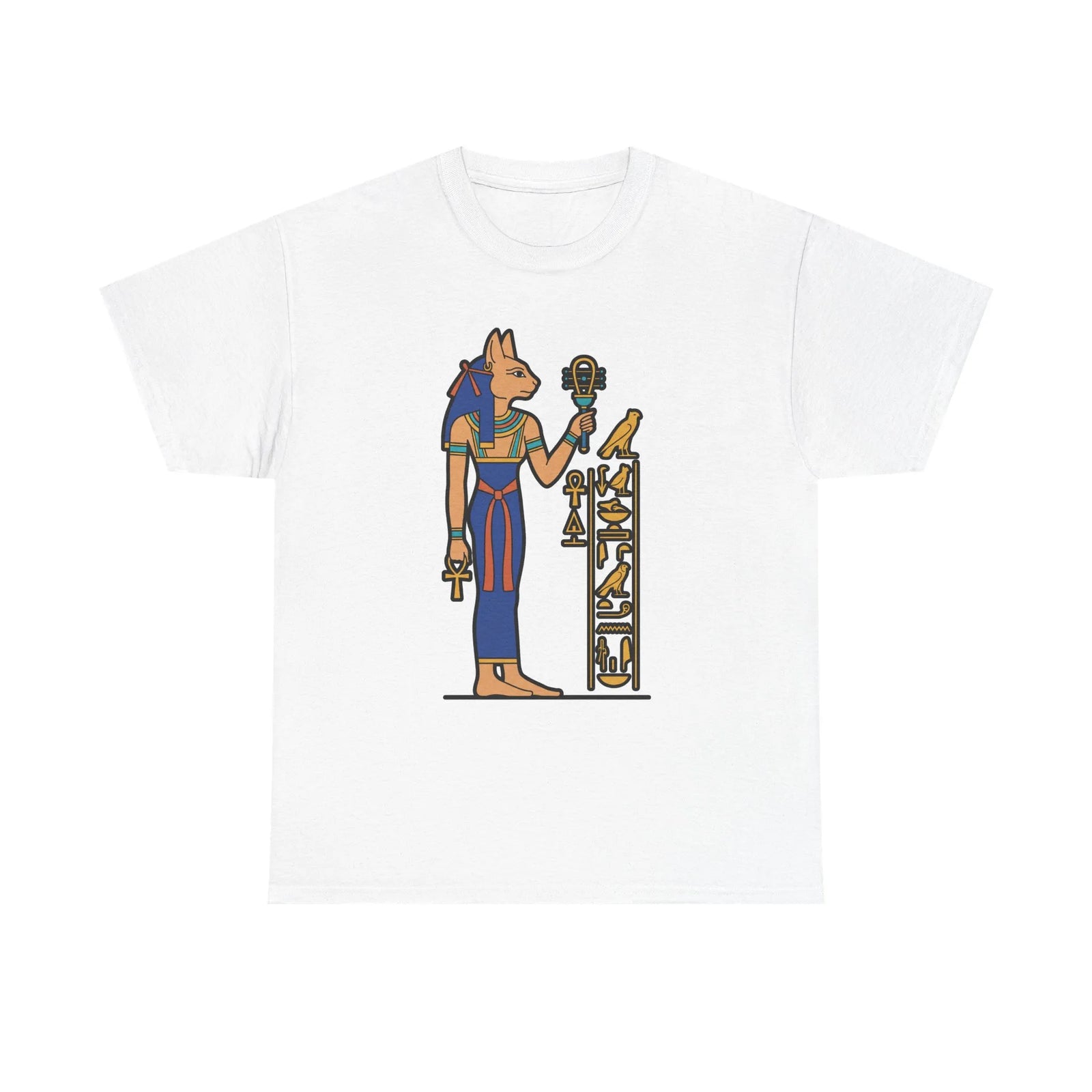 Bastet Sphynx Egyptian Pharaoh Cat T-Shirt - Heavy Cotton Classic Fit Tee - Unisex White