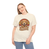 Golden Retriever Retro 70s Sunset T-Shirt - Heavy Cotton Classic Fit Tee - Unisex White