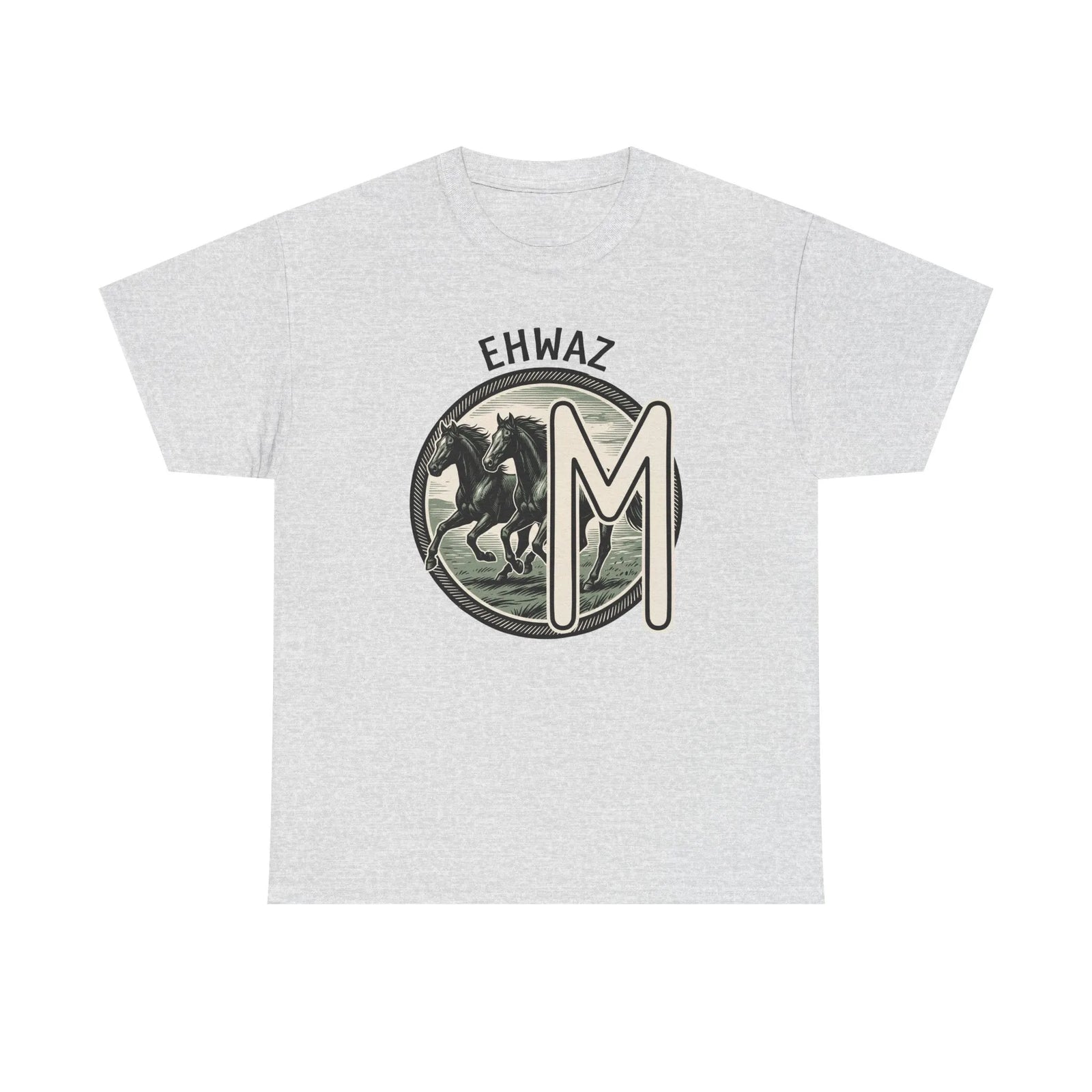 Ehwaz Rune Divine Horses T-Shirt - Heavy Cotton Classic Fit Tee - Unisex White
