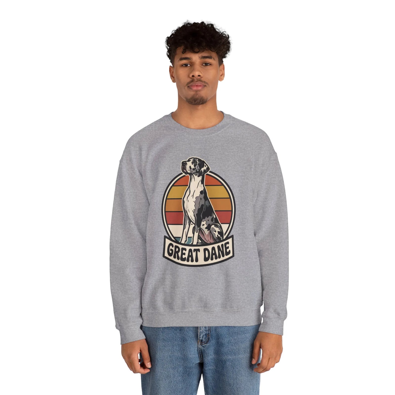 Great Dane Retro Sunset Breeds Sweatshirt - Heavy Blend Crewneck 50/50 Cotton Poly - Unisex White