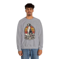 Great Dane Retro Sunset Breeds Sweatshirt - Heavy Blend Crewneck 50/50 Cotton Poly - Unisex White