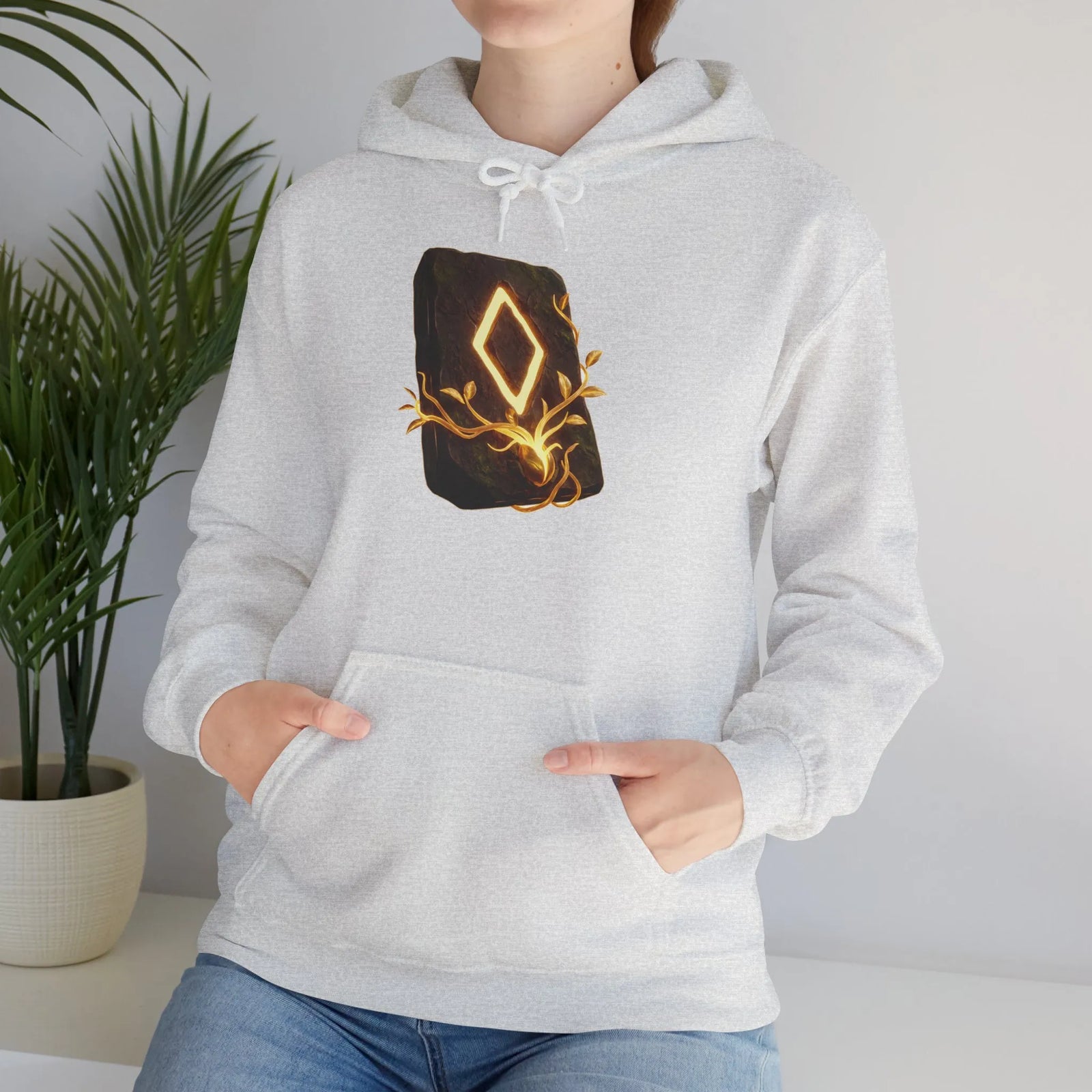 Ingwaz Runic Seed Hoodie - Warm Cotton Blend Pullover - Unisex White