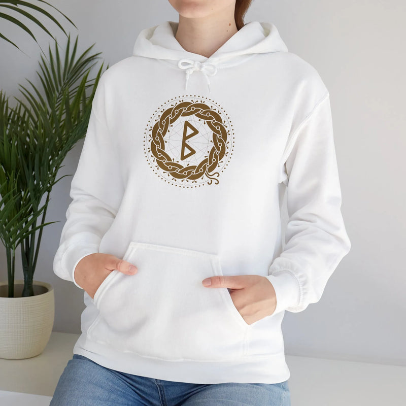 Berkana Earth Mother Rune Hoodie - Heavy Blend Fleece Pullover - Unisex White