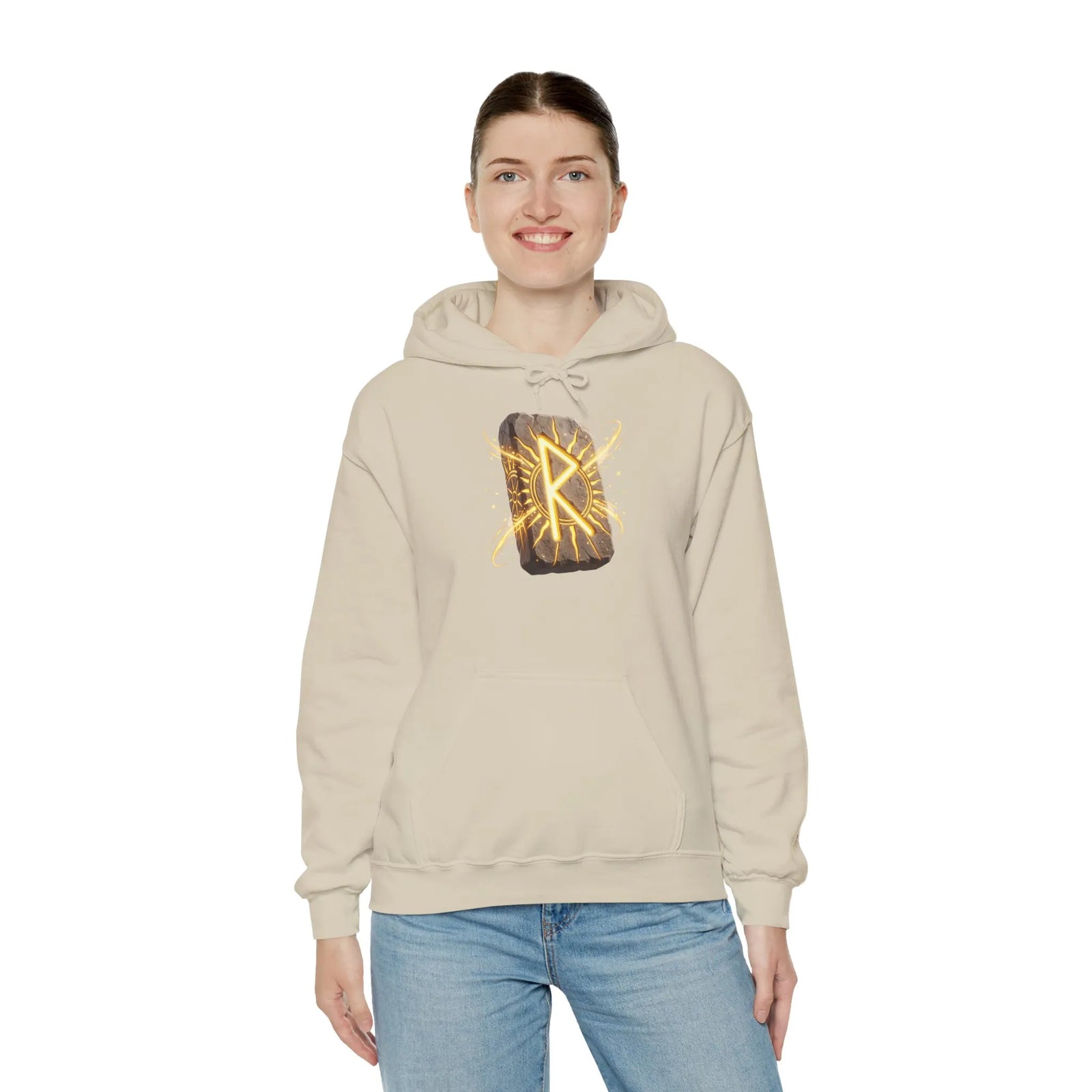Raido Rune Journey Wheel Hoodie - Soft Cotton Blend Pullover Hooded - Unisex White