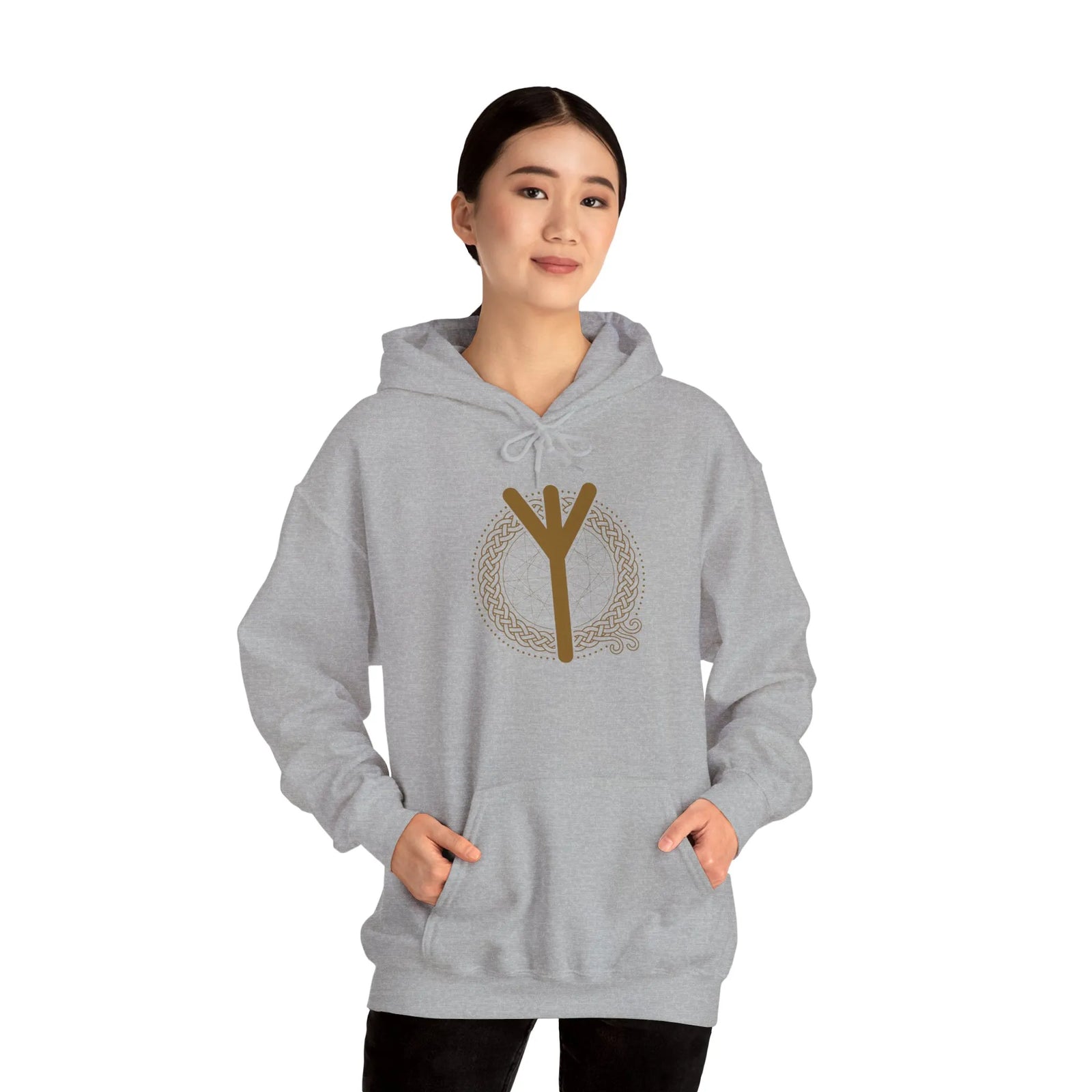 Elhaz Protection Rune Hoodie - Heavy Cotton Blend Fleece Pullover - Unisex White