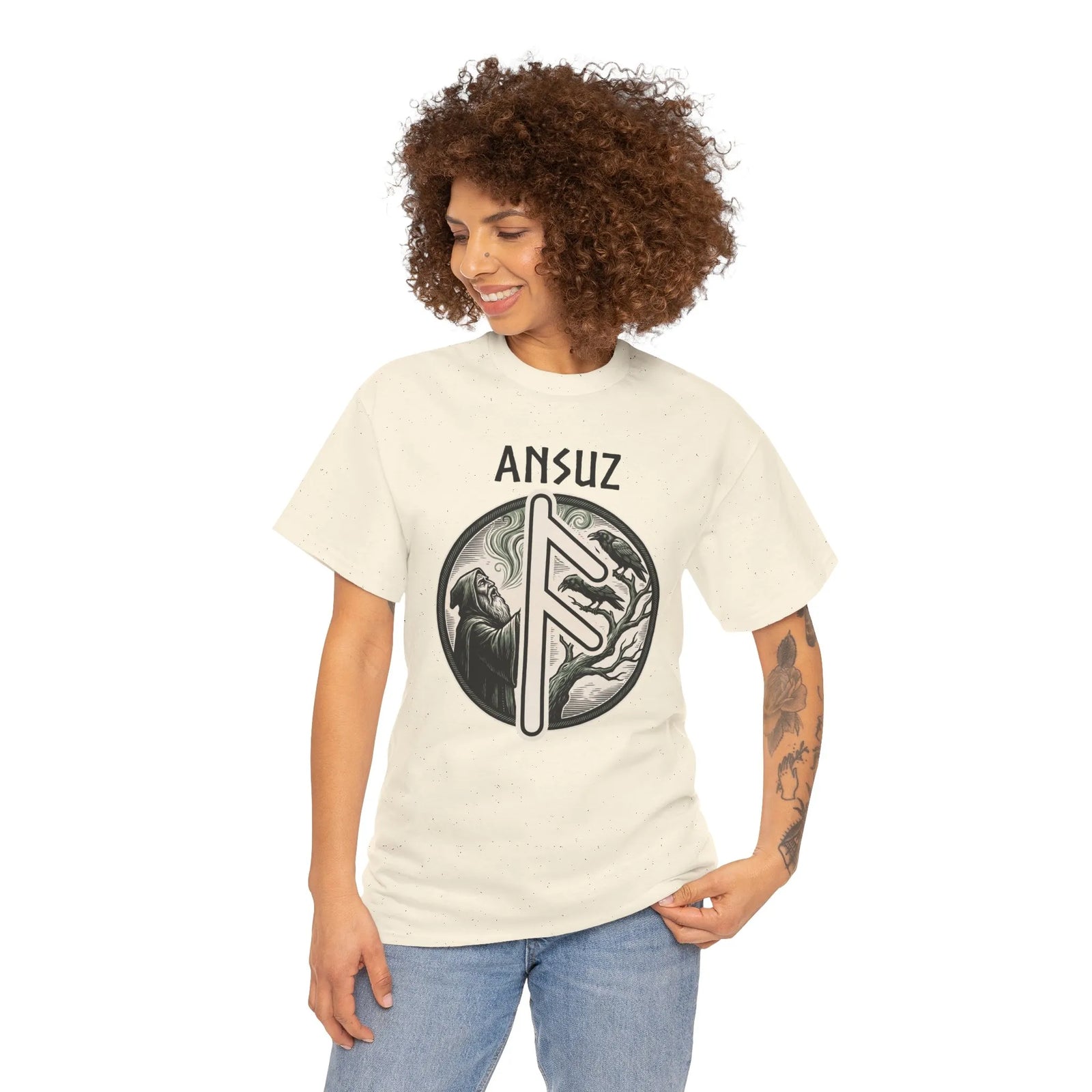 Ansuz Rune Divine Speech Graphic T-Shirt - Heavy Cotton Classic Fit Tee - Unisex White