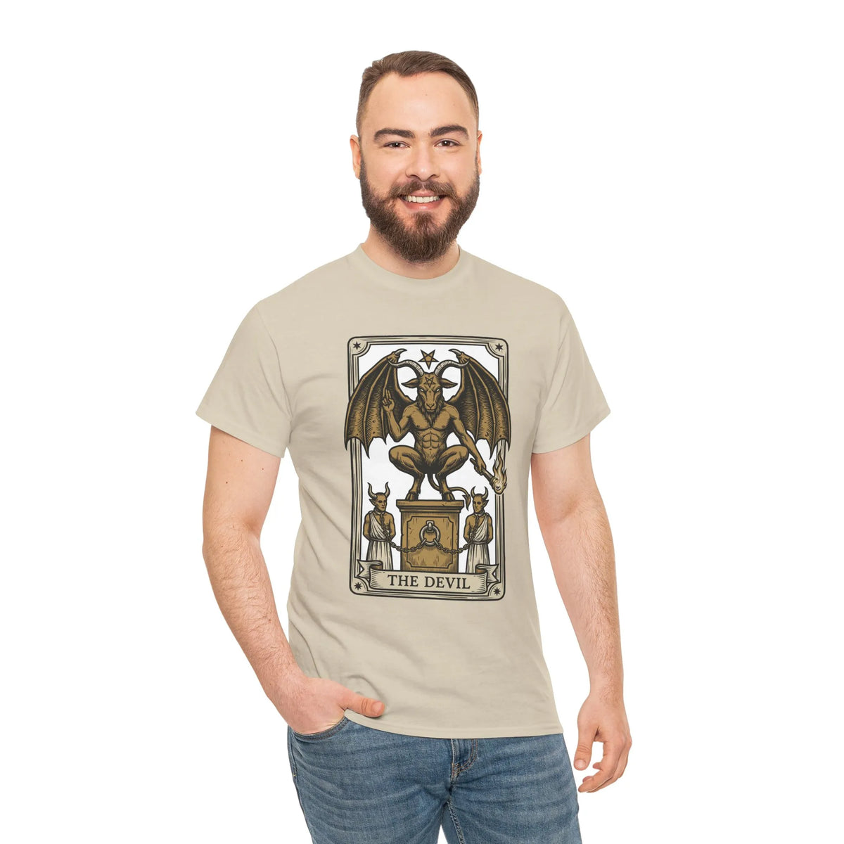 The Devil Tarot Card Graphic T-Shirt - Heavy Cotton Classic Fit Tee - Unisex White