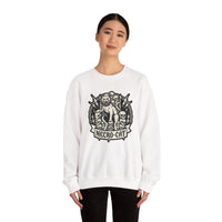 Skull Throne Heavy Metal Cats Sweatshirt - Heavy Blend Fleece Crewneck - Unisex White