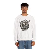 Headbanger Heavy Metal Dog Graphic Sweatshirt - Heavyweight Cotton Blend Fleece - Unisex White