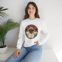 Siamese Cat 70s Sunset Aviator Sweatshirt - Heavy Blend Cotton Blend Crewneck - Unisex White