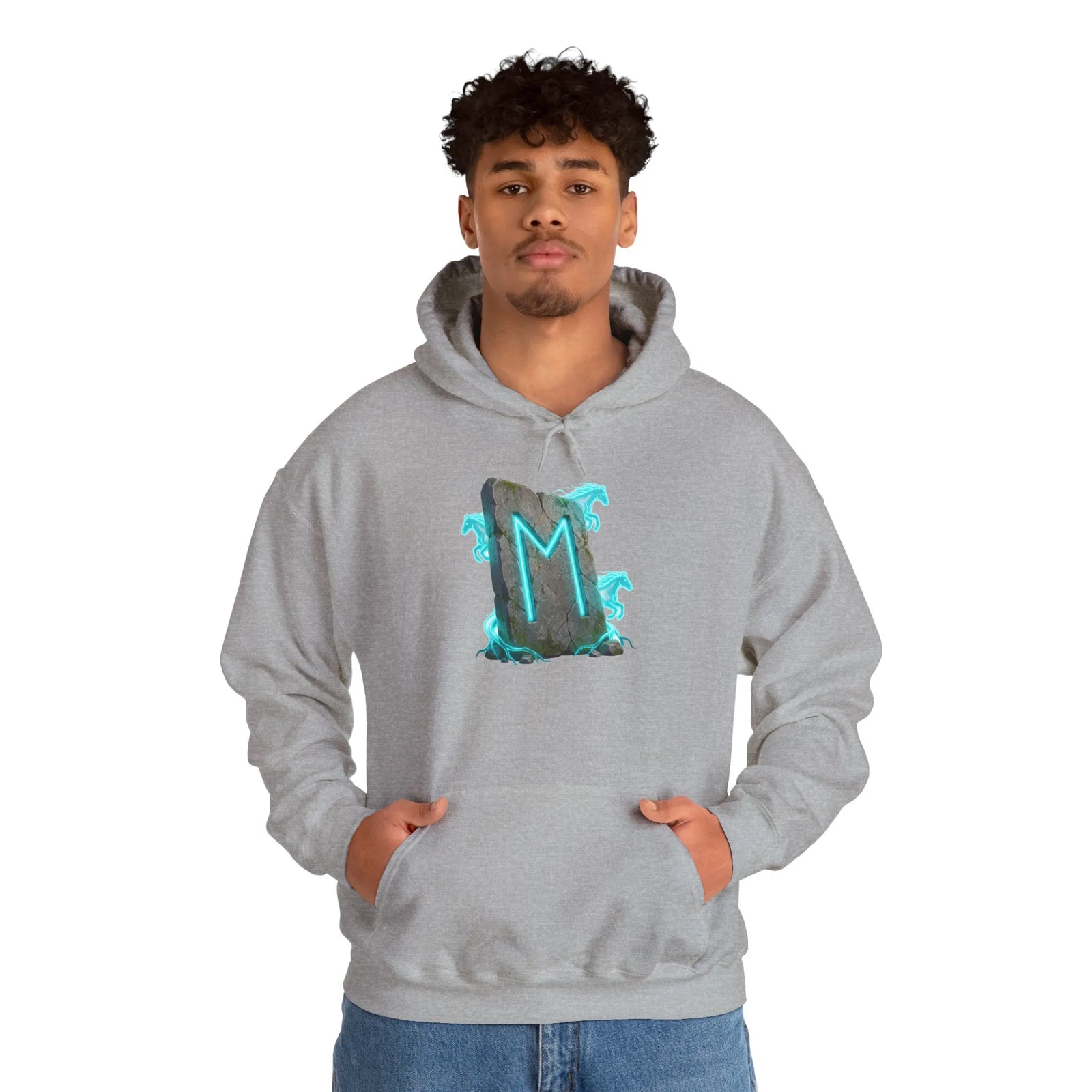 Norse Ehwaz Rune Spirit Horses Hoodie - Heavy Blend Fleece Pullover - Unisex White