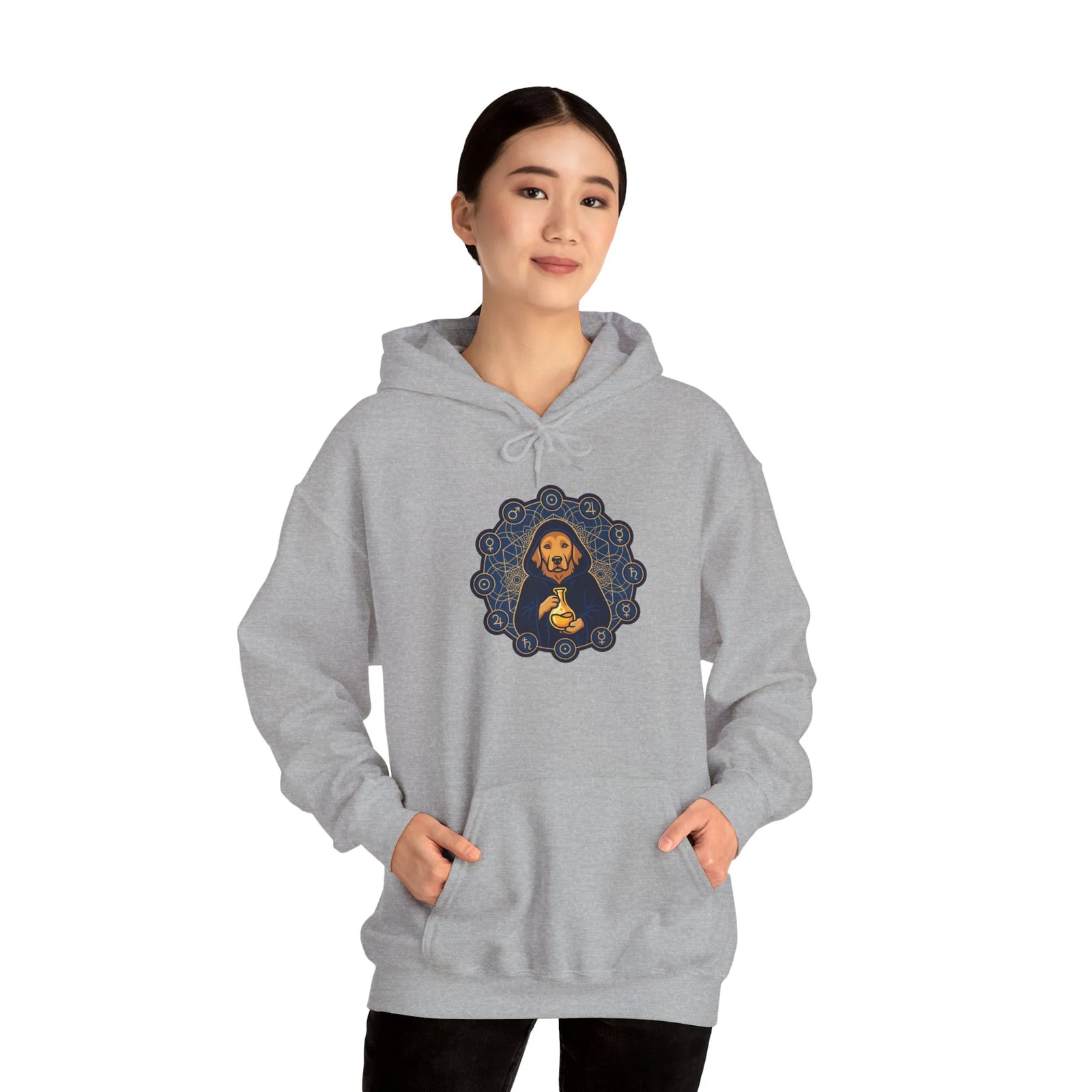 Alchemist Dog Sacred Geometry Hoodie - Midweight Cotton-Poly Pullover - Unisex White