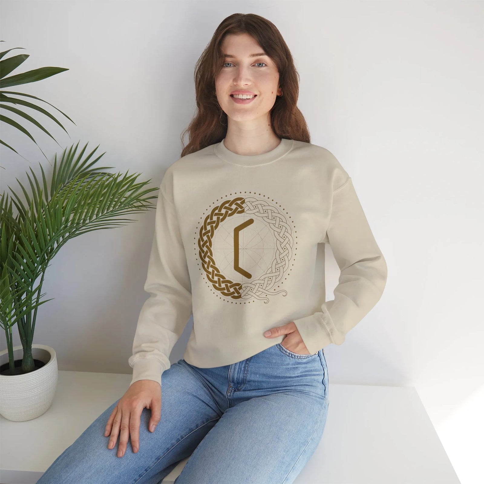 Perthro Rune Norse Mythology Sweatshirt - Heavy Blend Fleece Crewneck - Unisex White